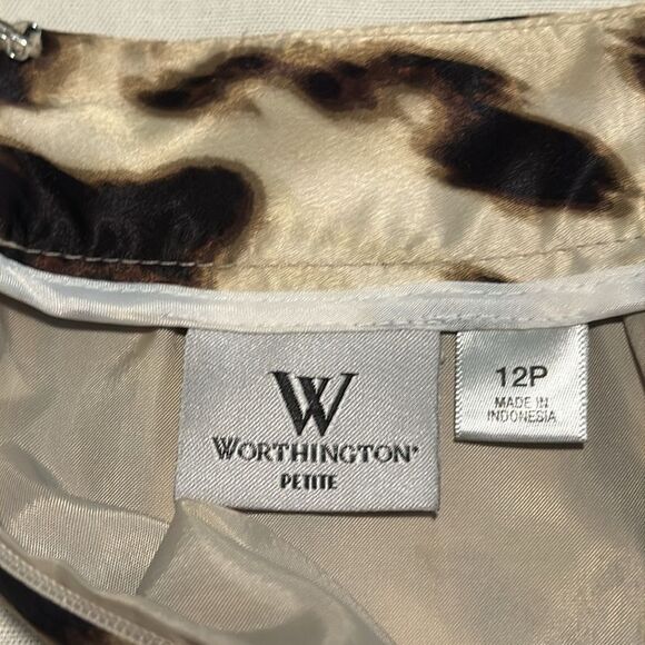 Worthington Leopard Print Layered Tiered Chiffon Pencil Skirt Brown Black 12 P - Picture 6 of 10